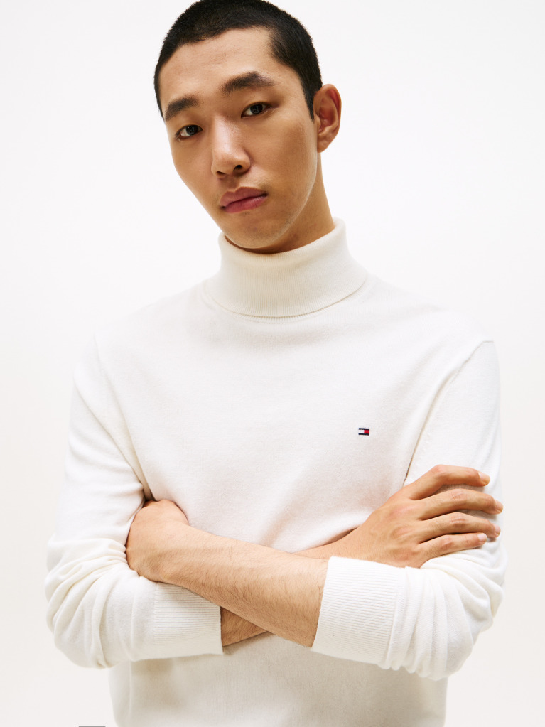 Beige Cotton Cashmere Roll Neck Jumper  Men