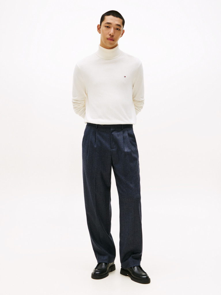 Beige Cotton Cashmere Roll Neck Jumper  Men