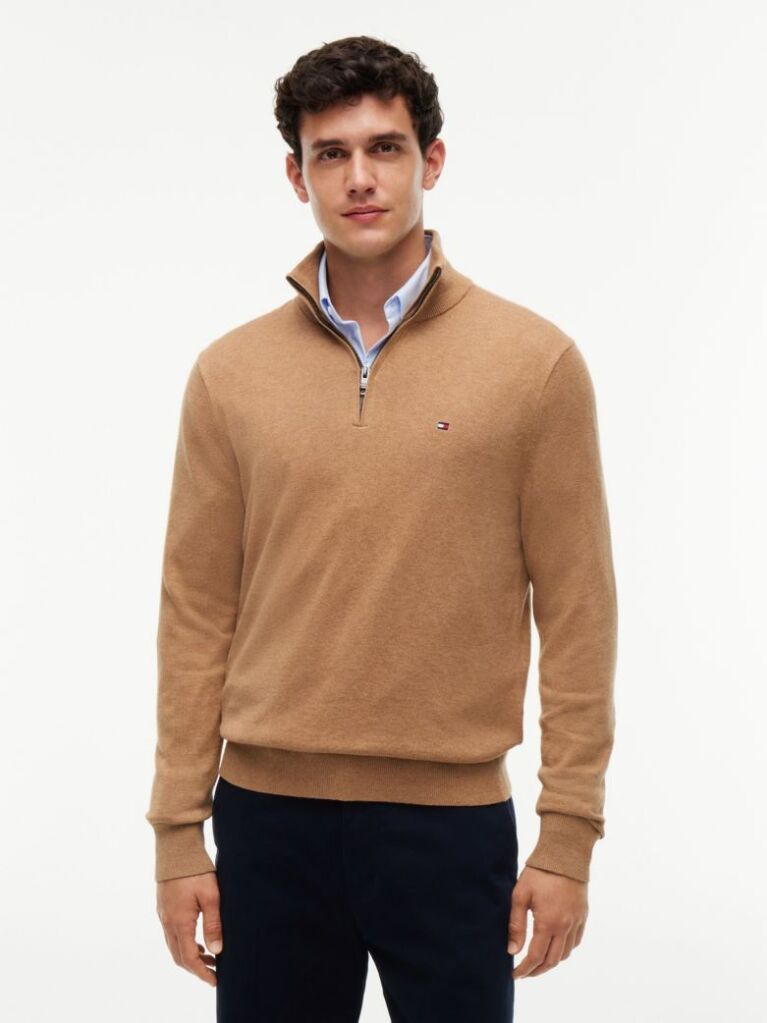 Brown Zip-Neck Jumper  Men
