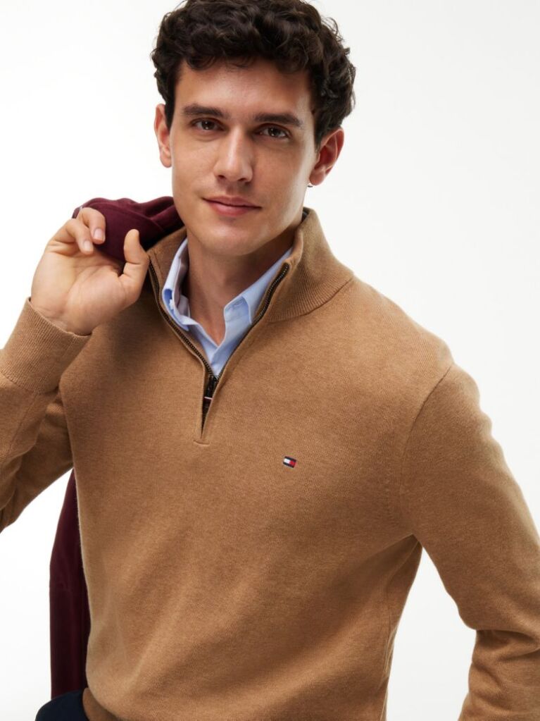 Brown Zip-Neck Jumper  Men