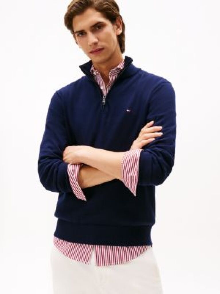Blue Zip-Neck Jumper  Men