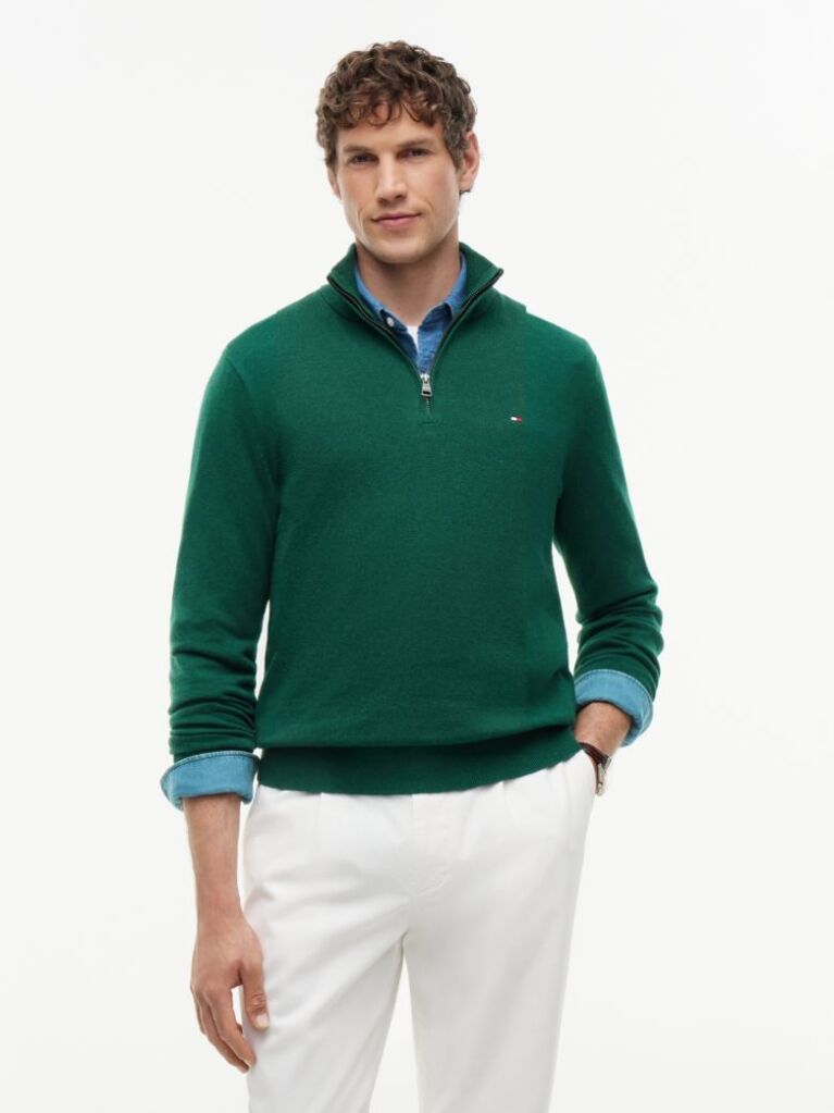 Green Zip-Neck Jumper  Men