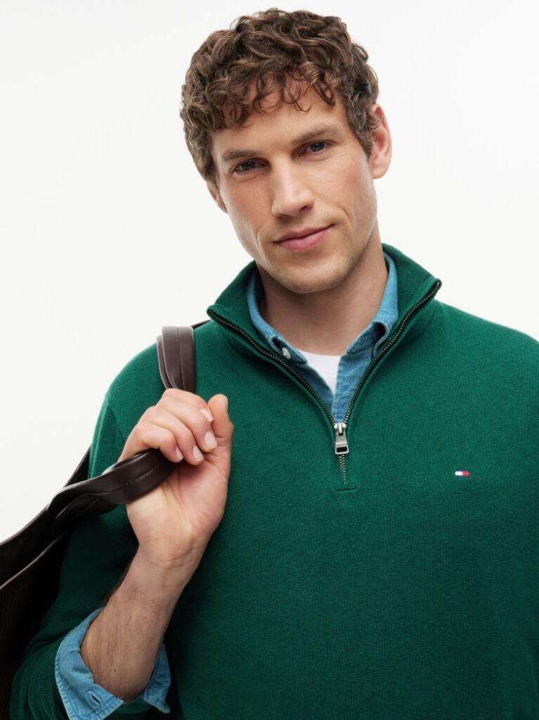 Green Zip-Neck Jumper  Men