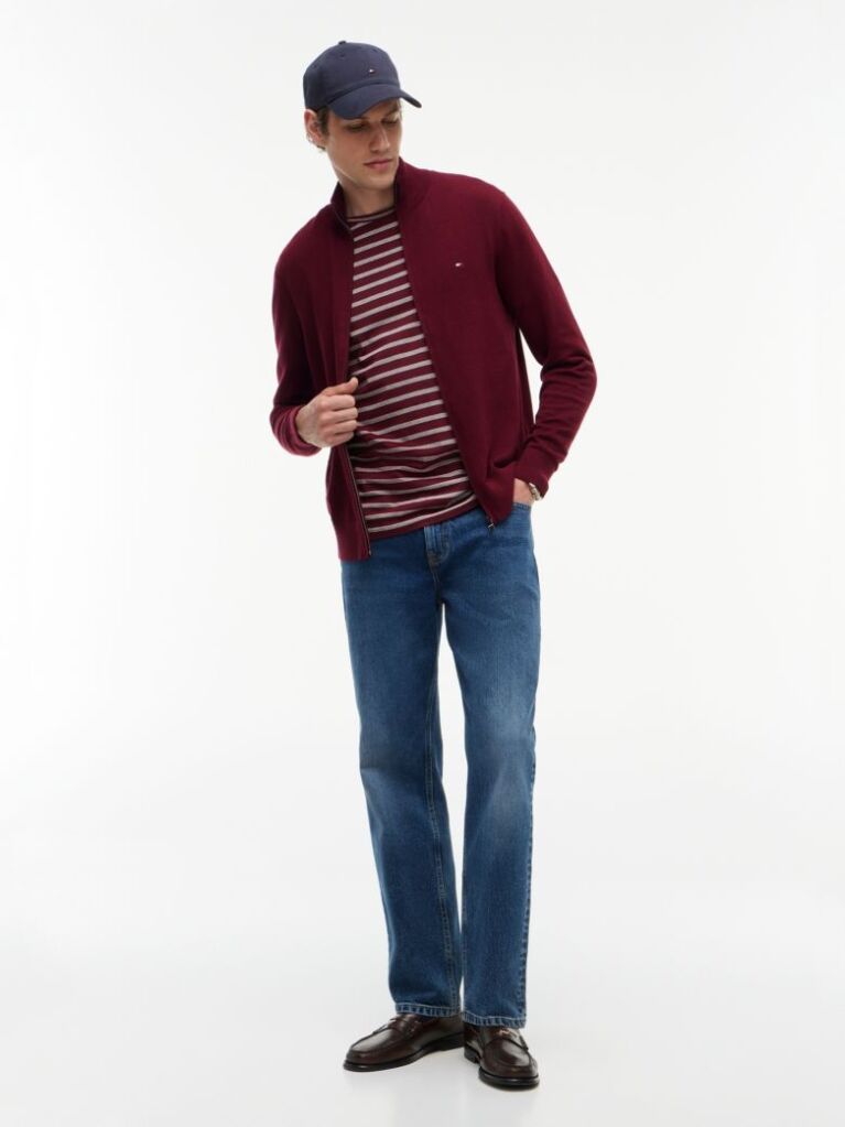 Rosu Cardigan Din Bumbac Si Casmir Zip-Thru  Barbati