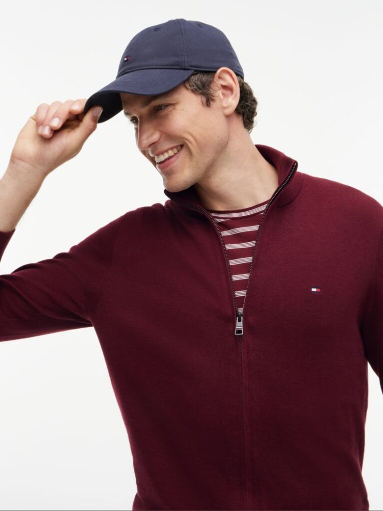 Rosu Cardigan Din Bumbac Si Casmir Zip-Thru  Barbati