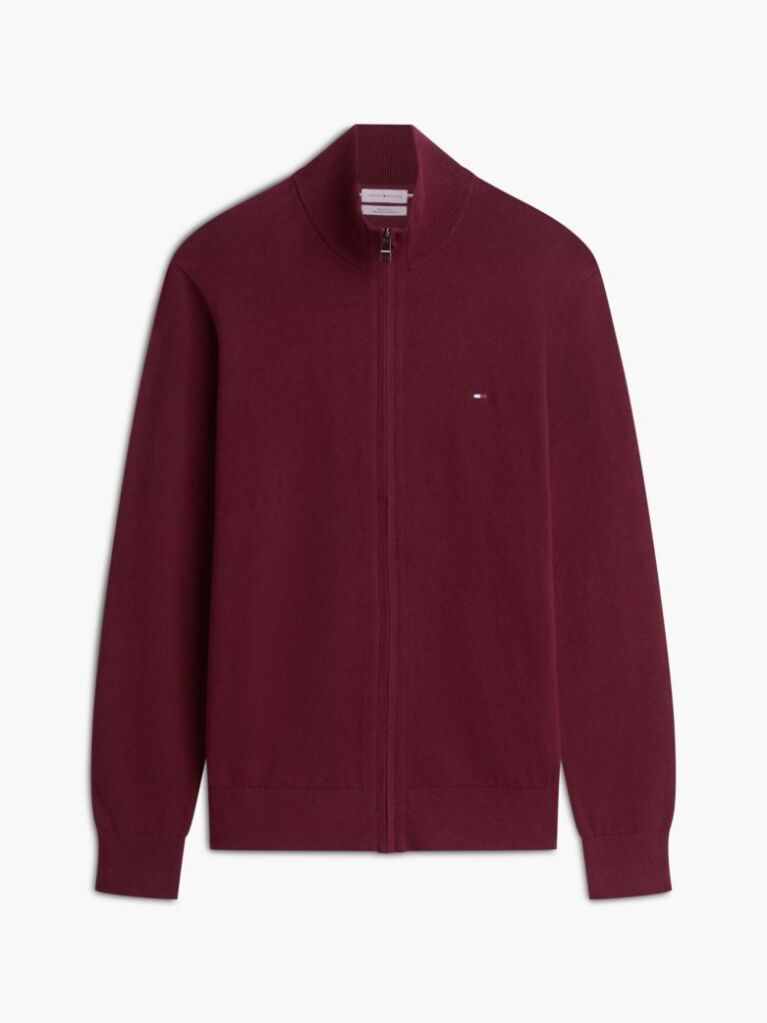 Rosu Cardigan Din Bumbac Si Casmir Zip-Thru  Barbati