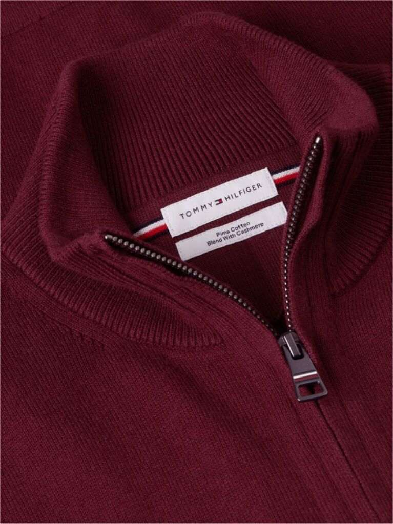 Rosu Cardigan Din Bumbac Si Casmir Zip-Thru  Barbati