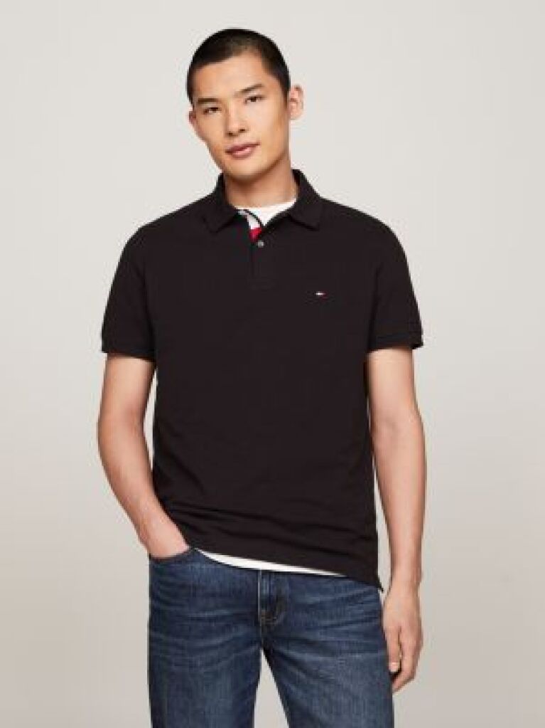 Black Tipped Placket Flag Embroidery Polo  Men