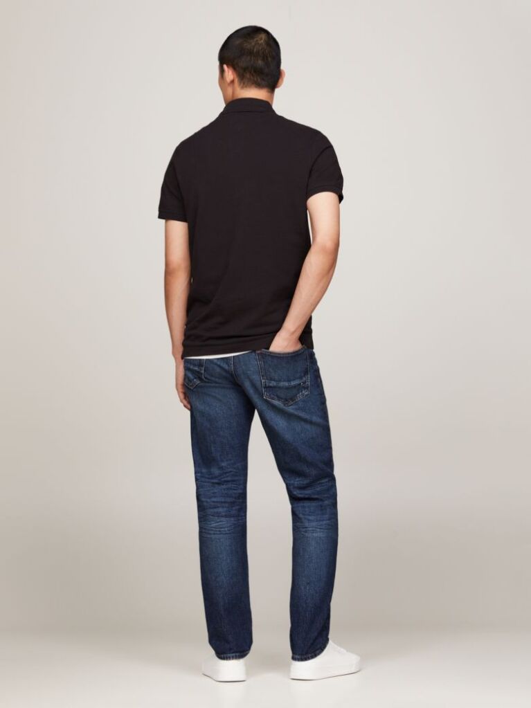 Black Tipped Placket Flag Embroidery Polo  Men