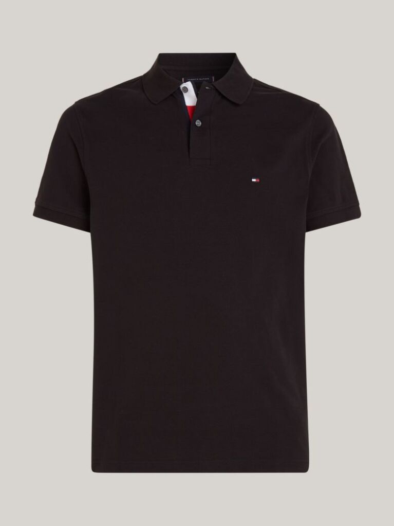 Black Tipped Placket Flag Embroidery Polo  Men