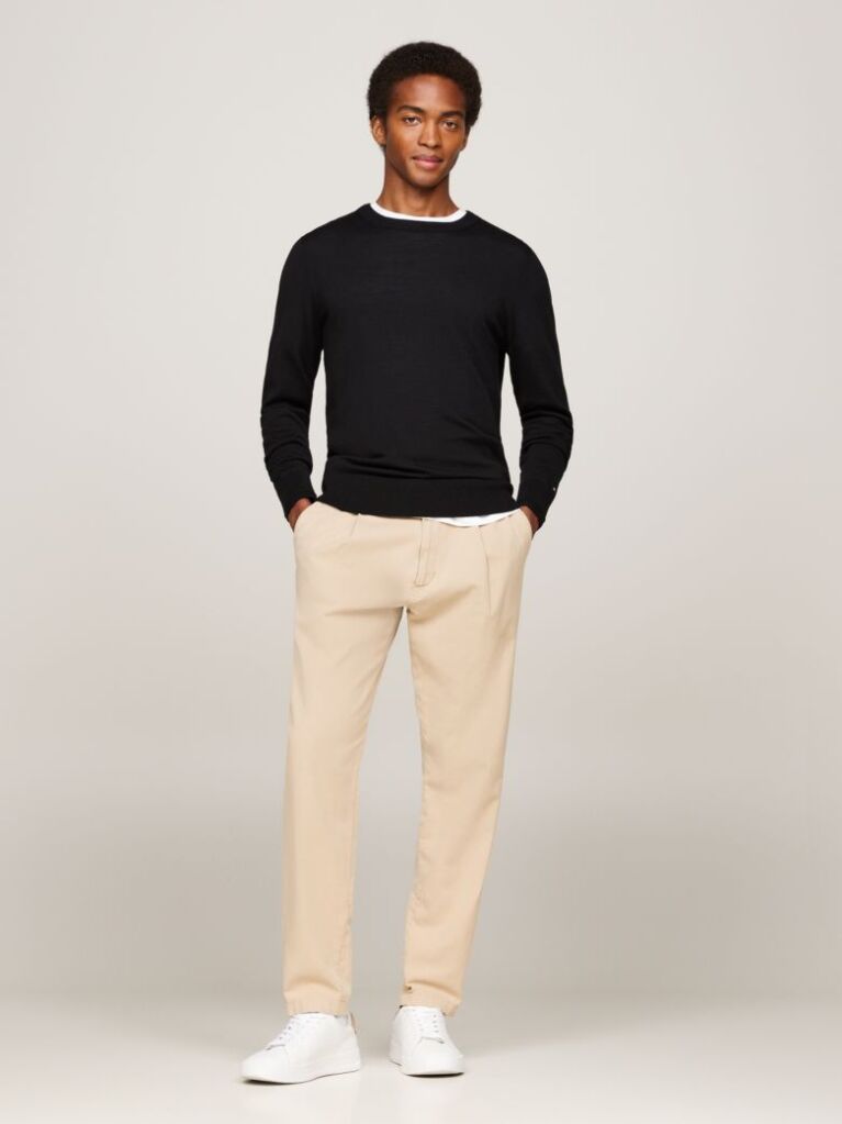 Black Smart Casual Fine Merino Wool Jumper  Men
