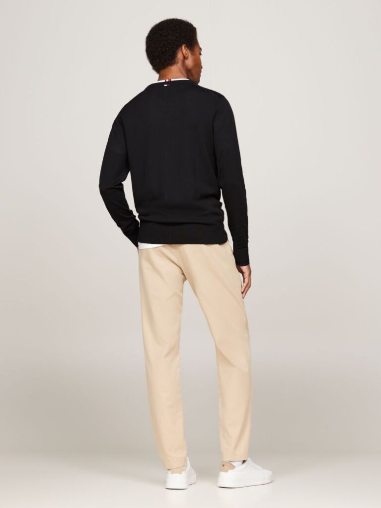 Black Smart Casual Fine Merino Wool Jumper  Men