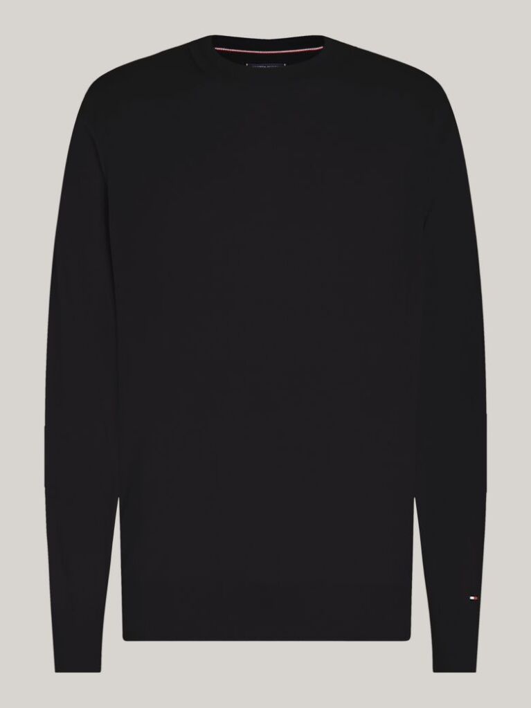 Black Smart Casual Fine Merino Wool Jumper  Men