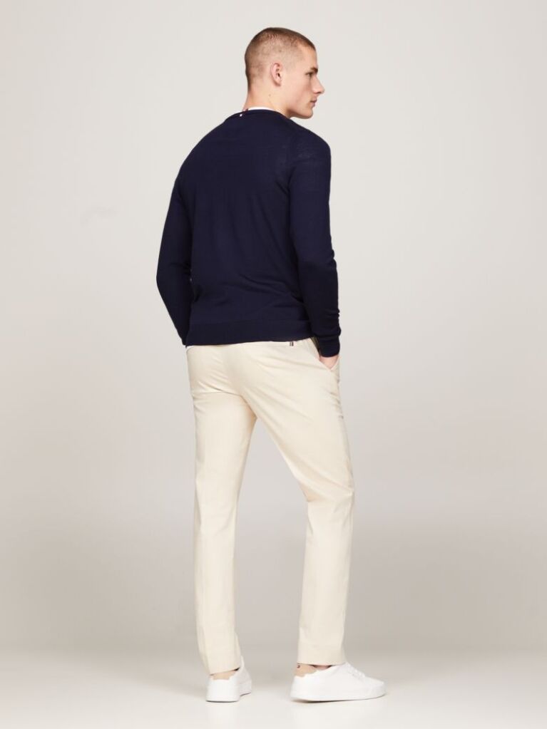 Blue Smart Casual Fine Merino Wool Jumper  Men