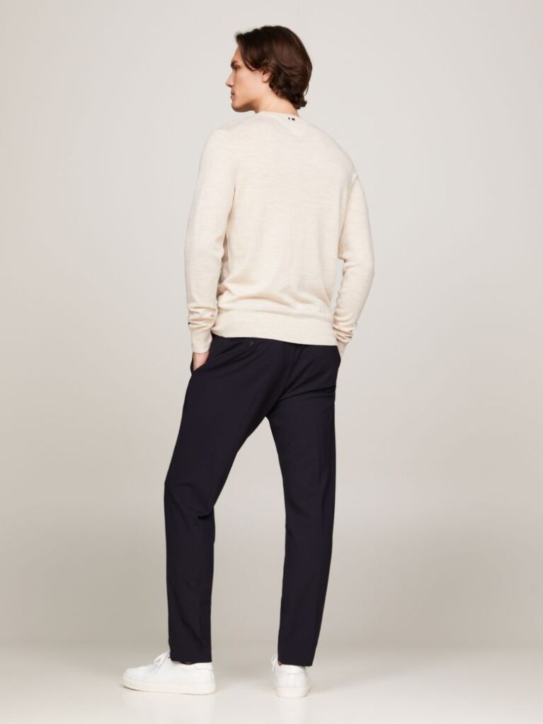 Beige Smart Casual Fine Merino Wool Jumper  Men