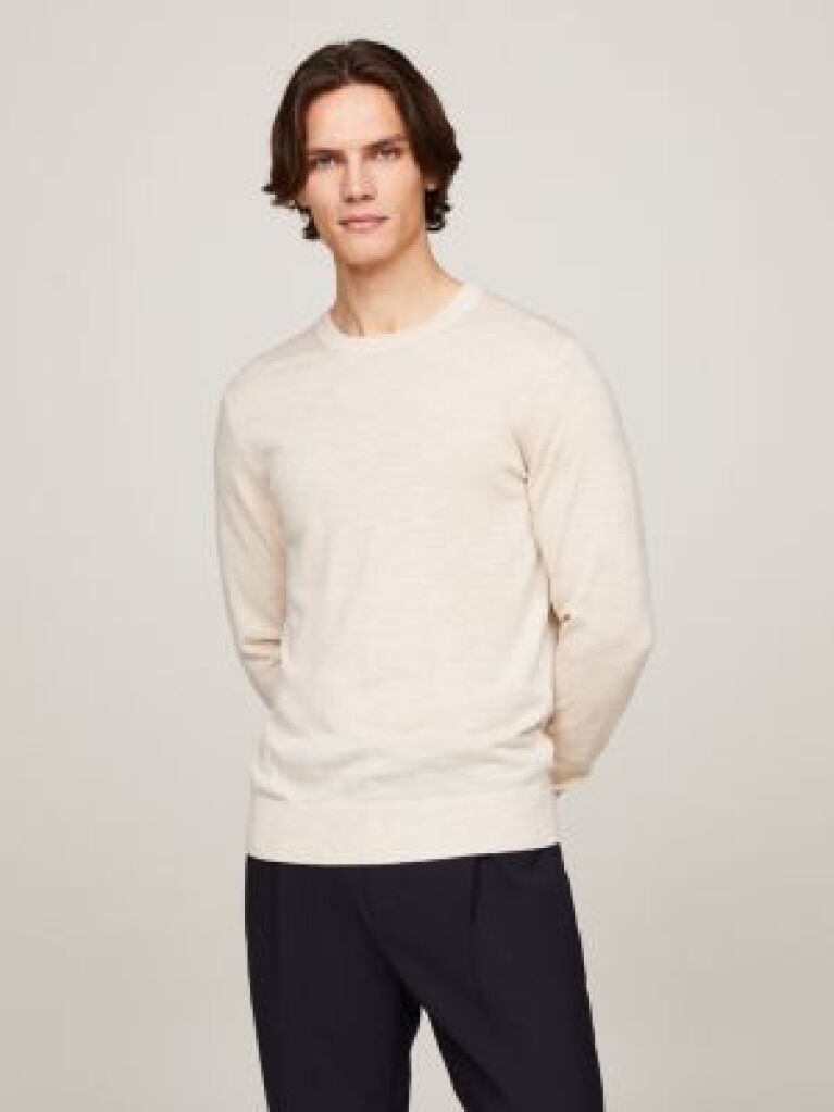 Beige Smart Casual Fine Merino Wool Jumper  Men