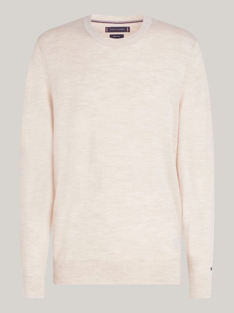 Beige Smart Casual Fine Merino Wool Jumper  Men