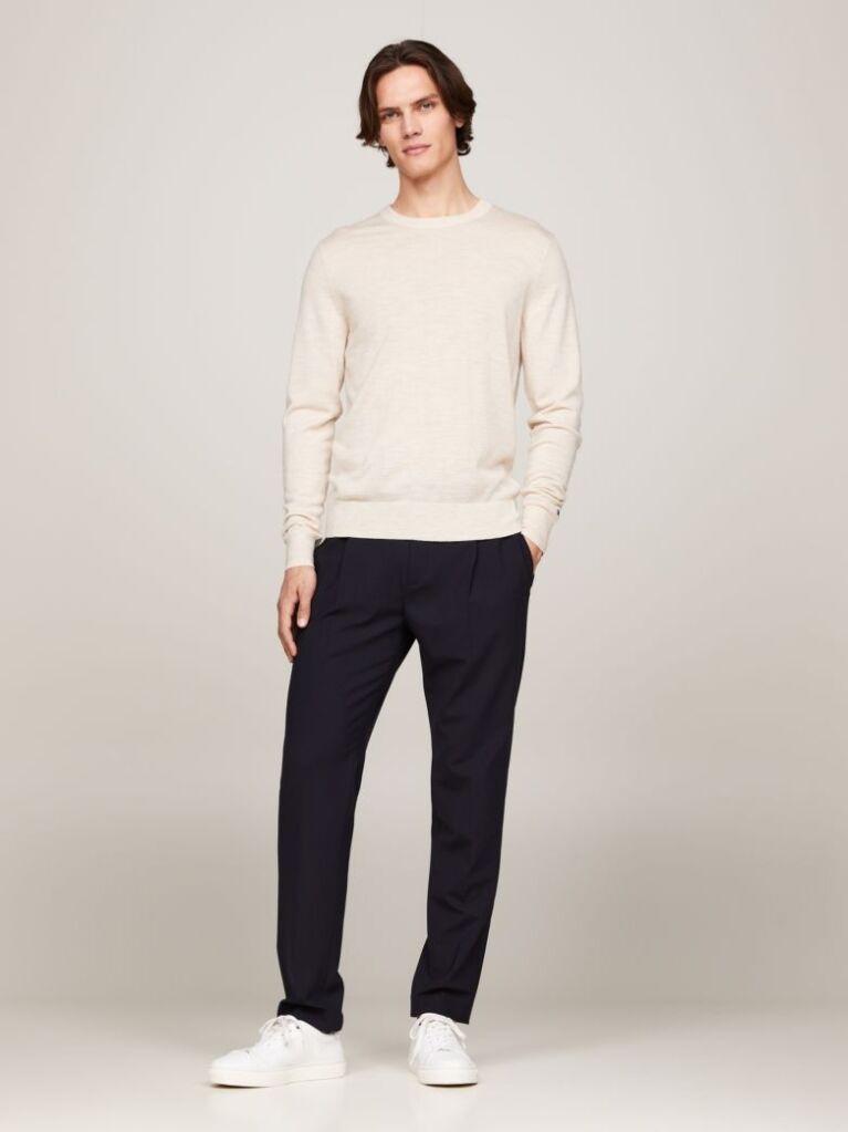 Beige Smart Casual Fine Merino Wool Jumper  Men