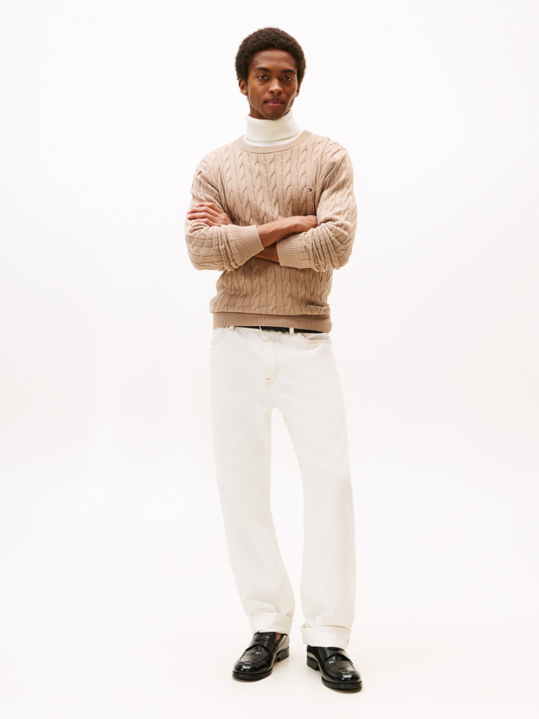 Bej Jumper Cu Guler Rotund Din Tricot  Barbati