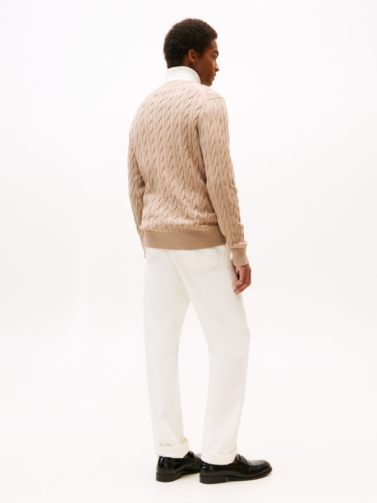 Bej Jumper Cu Guler Rotund Din Tricot  Barbati