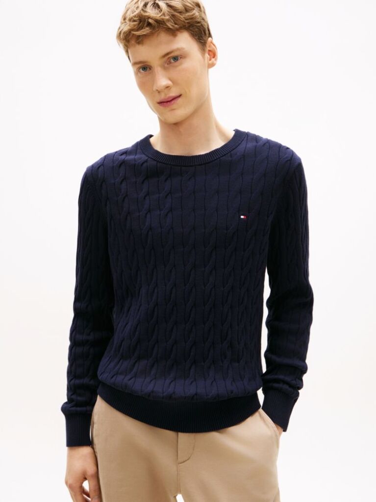 Blue Jumper Cu Guler Rotund Din Tricot  Barbati