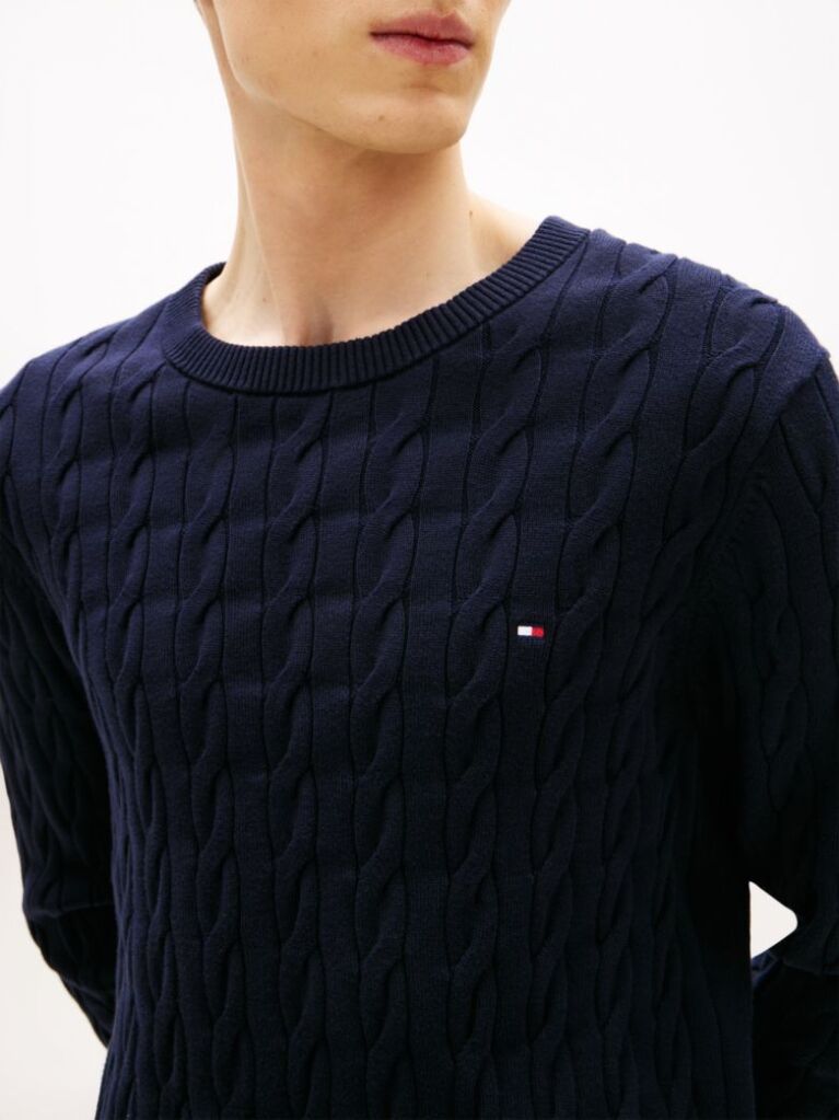 Blue Jumper Cu Guler Rotund Din Tricot  Barbati