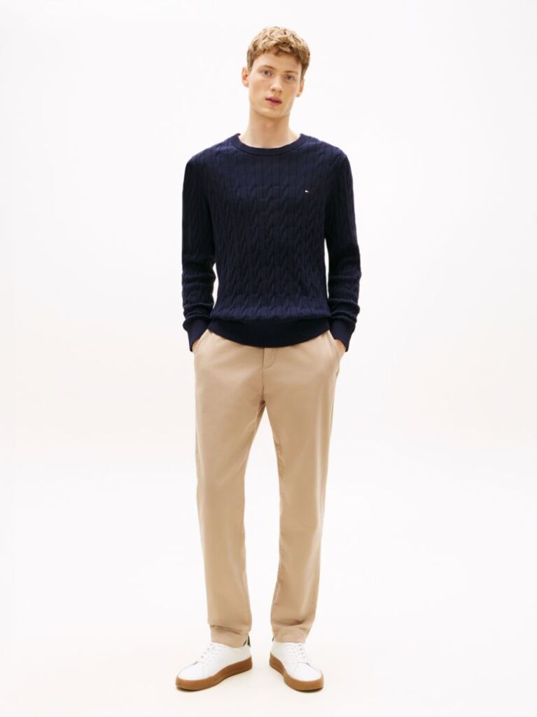 Blue Jumper Cu Guler Rotund Din Tricot  Barbati
