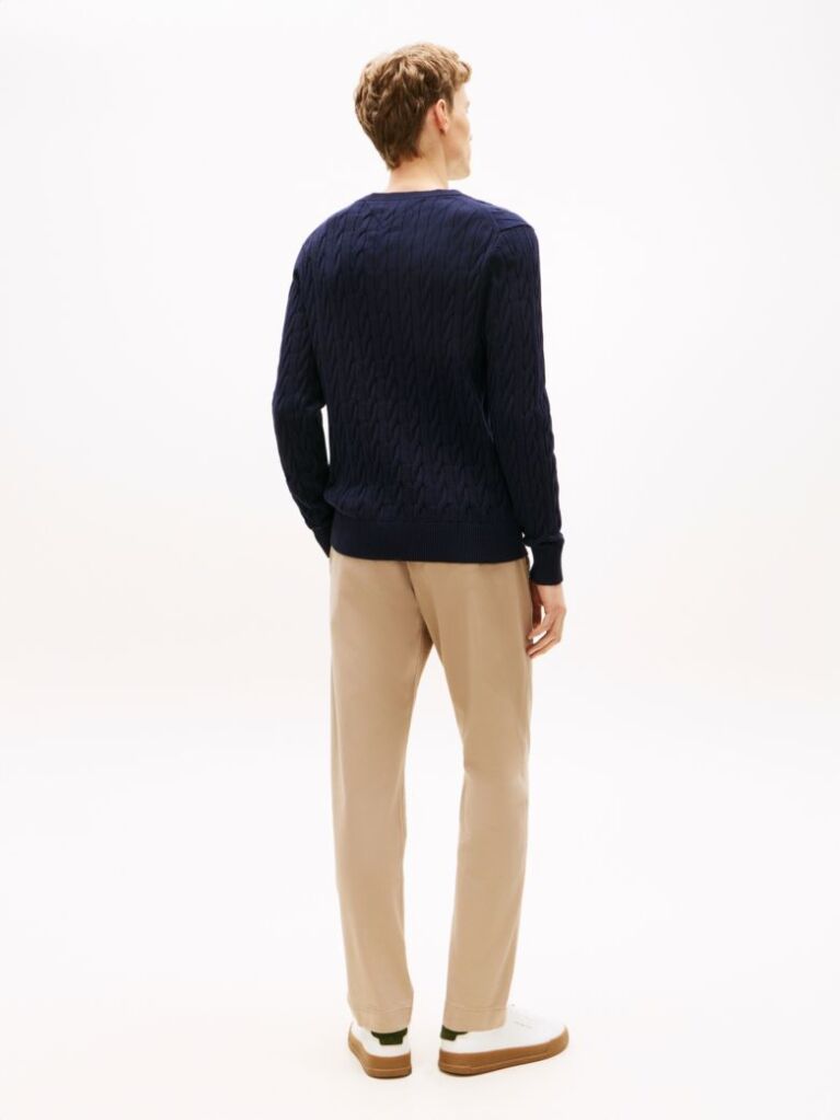 Blue Jumper Cu Guler Rotund Din Tricot  Barbati