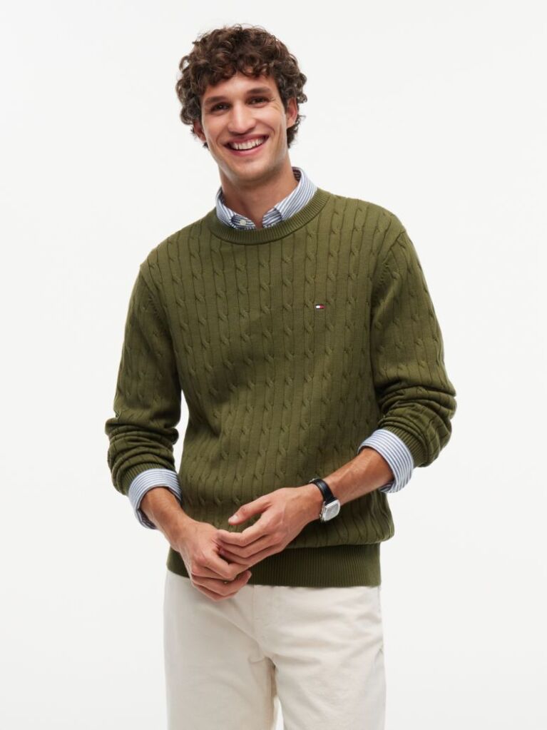 Verde Jumper Cu Guler Rotund Din Tricot  Barbati