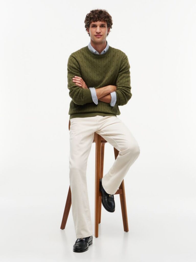 Verde Jumper Cu Guler Rotund Din Tricot  Barbati