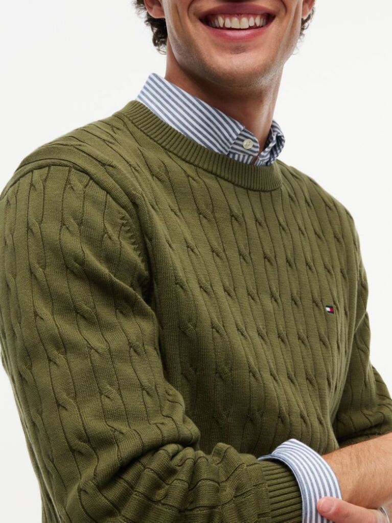 Verde Jumper Cu Guler Rotund Din Tricot  Barbati