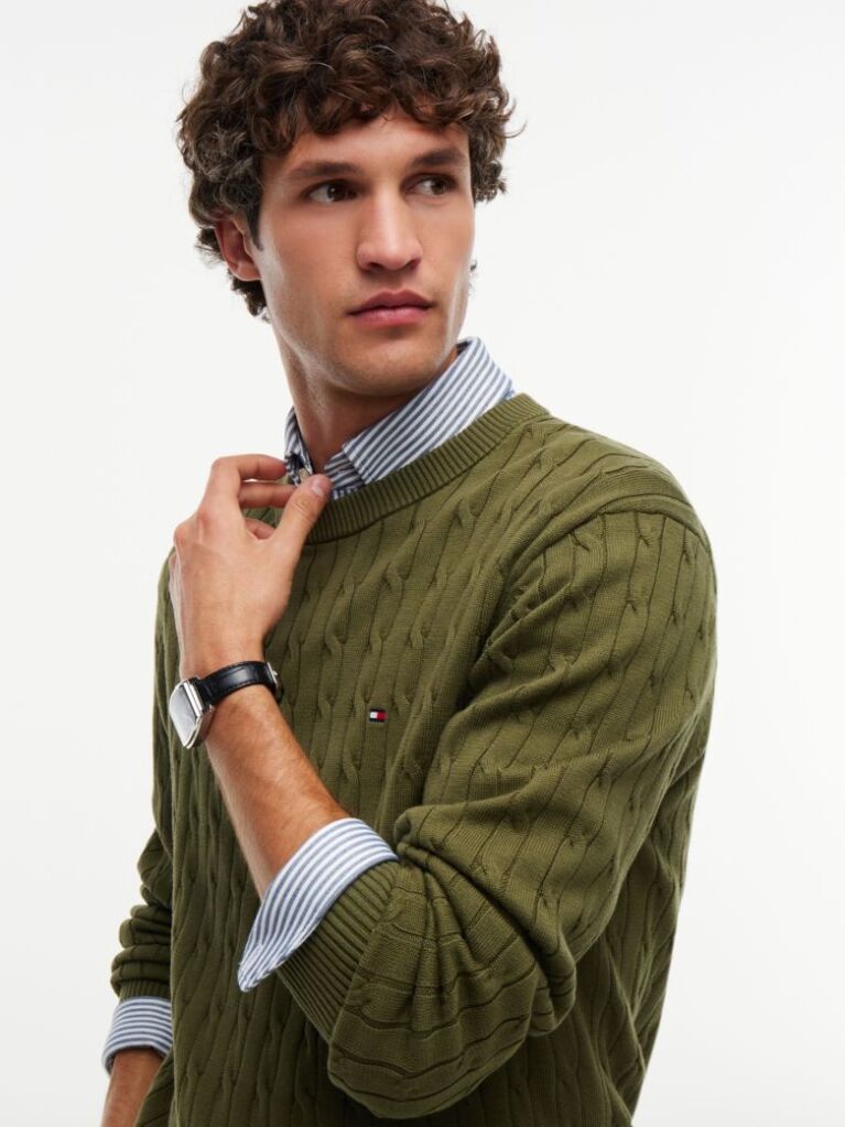 Verde Jumper Cu Guler Rotund Din Tricot  Barbati