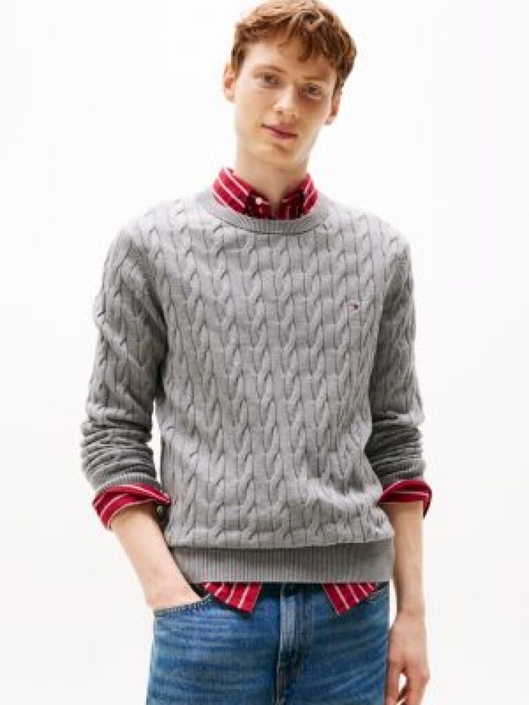 Gri Jumper Cu Guler Rotund Din Tricot  Barbati