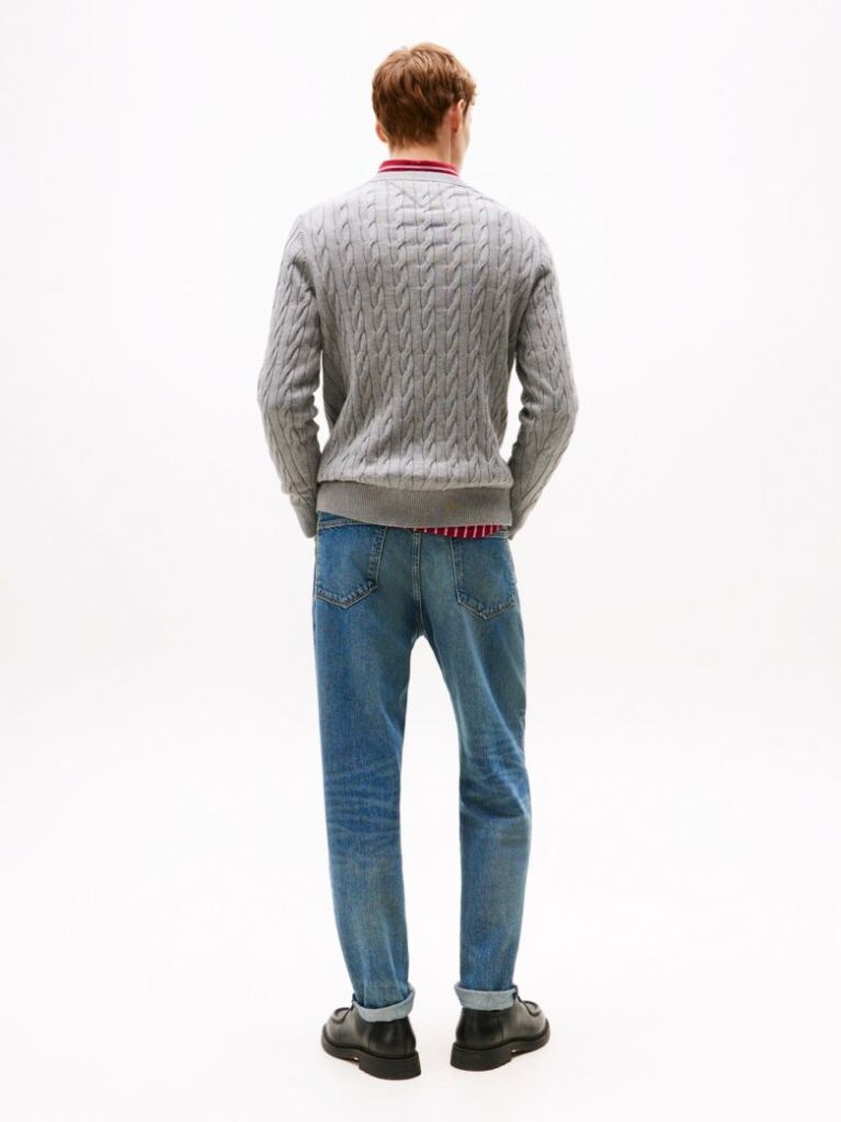 Gri Jumper Cu Guler Rotund Din Tricot  Barbati