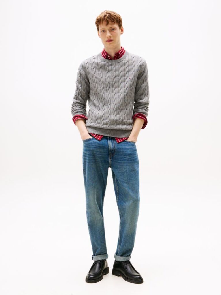 Gri Jumper Cu Guler Rotund Din Tricot  Barbati