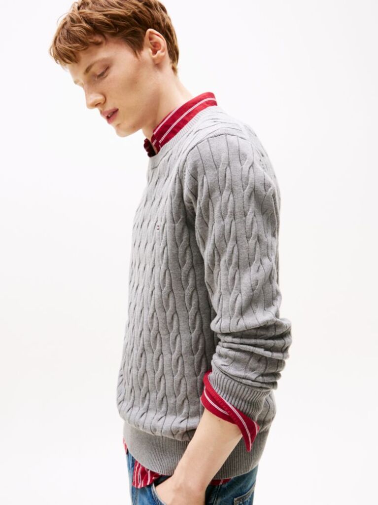 Gri Jumper Cu Guler Rotund Din Tricot  Barbati