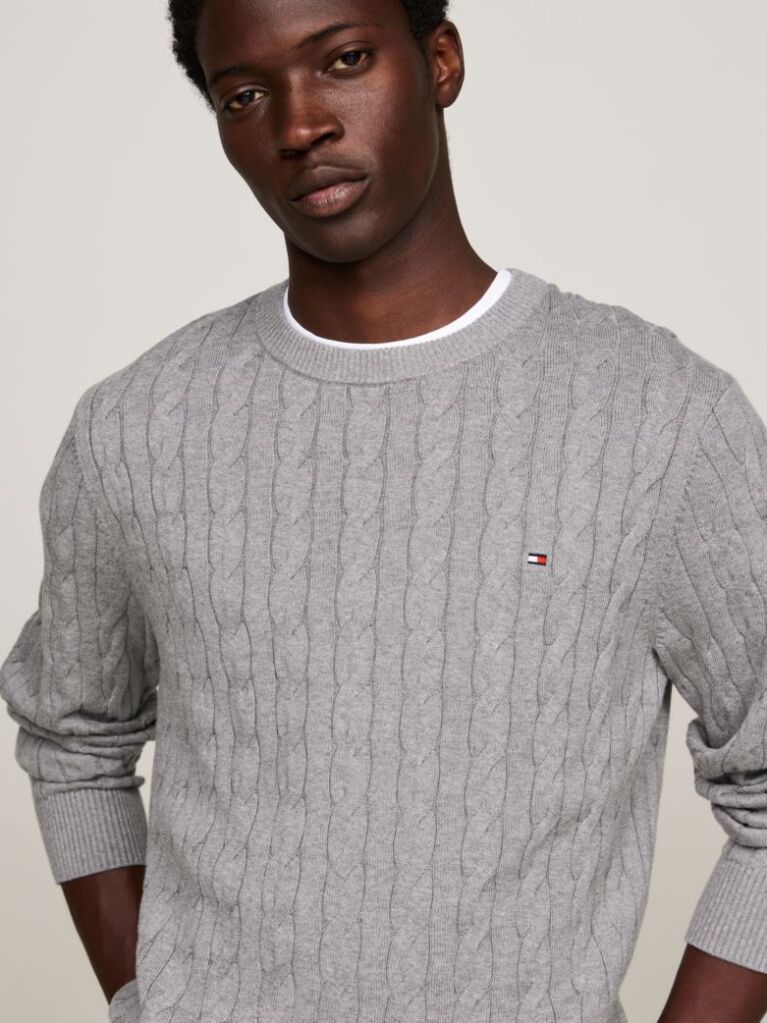 Gri Jumper Cu Guler Rotund Din Tricot  Barbati