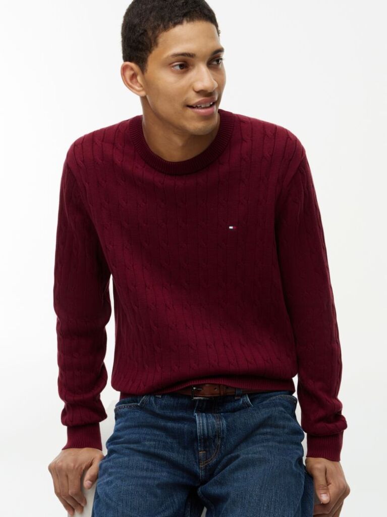Rosu Jumper Cu Guler Rotund Din Tricot  Barbati