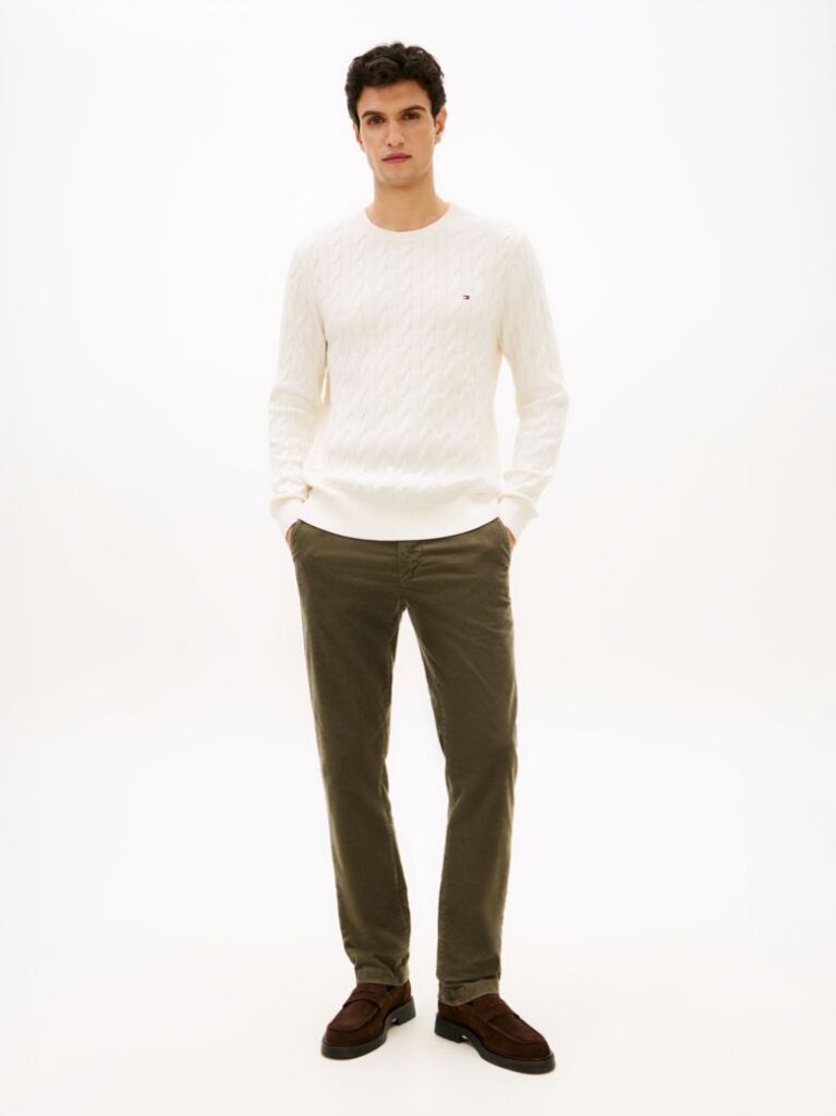 Beige Cable Knit Crew Neck Jumper  Men