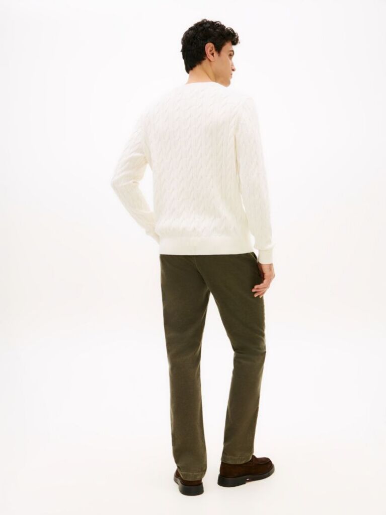 Beige Cable Knit Crew Neck Jumper  Men