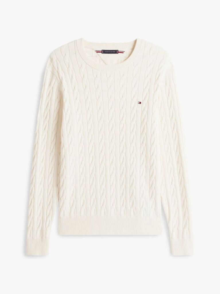 Beige Cable Knit Crew Neck Jumper  Men