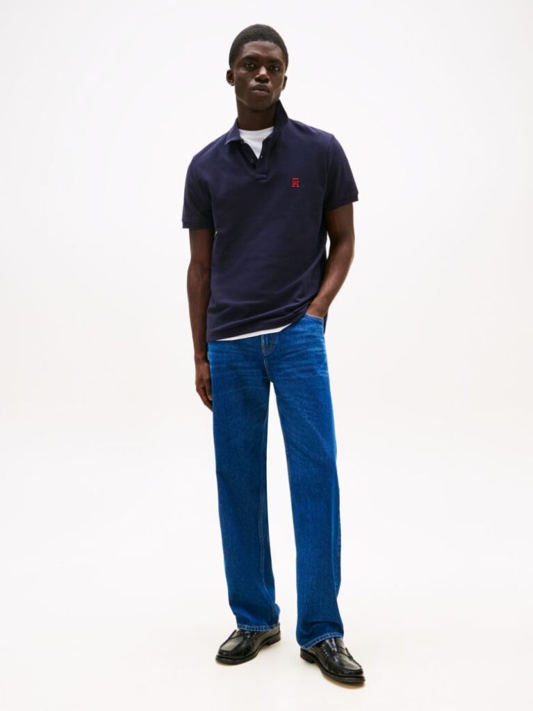 Blue Tricou Polo Cu Monograma Th  Barbati