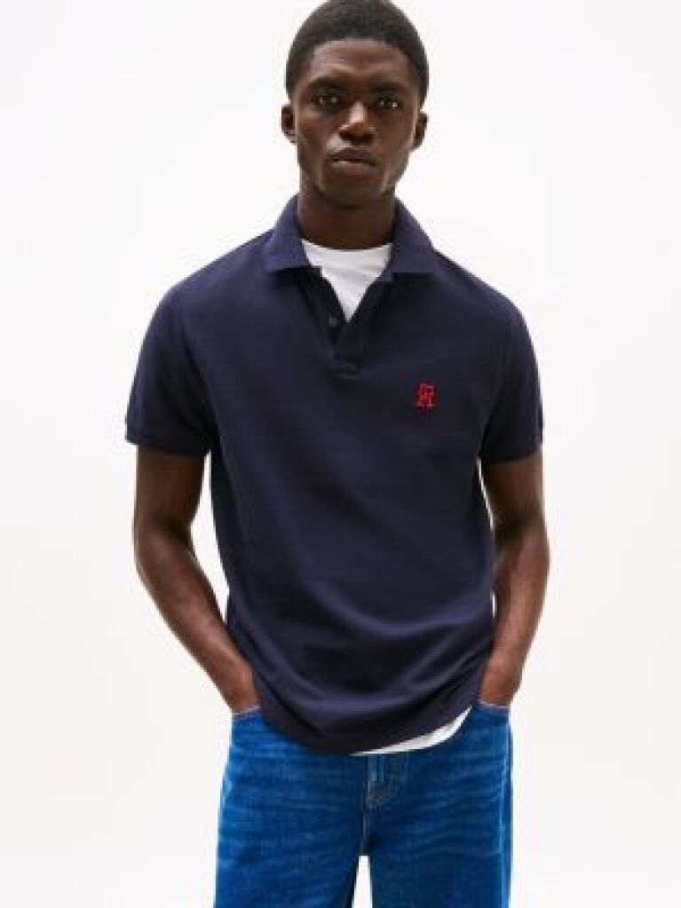 Blue Tricou Polo Cu Monograma Th  Barbati