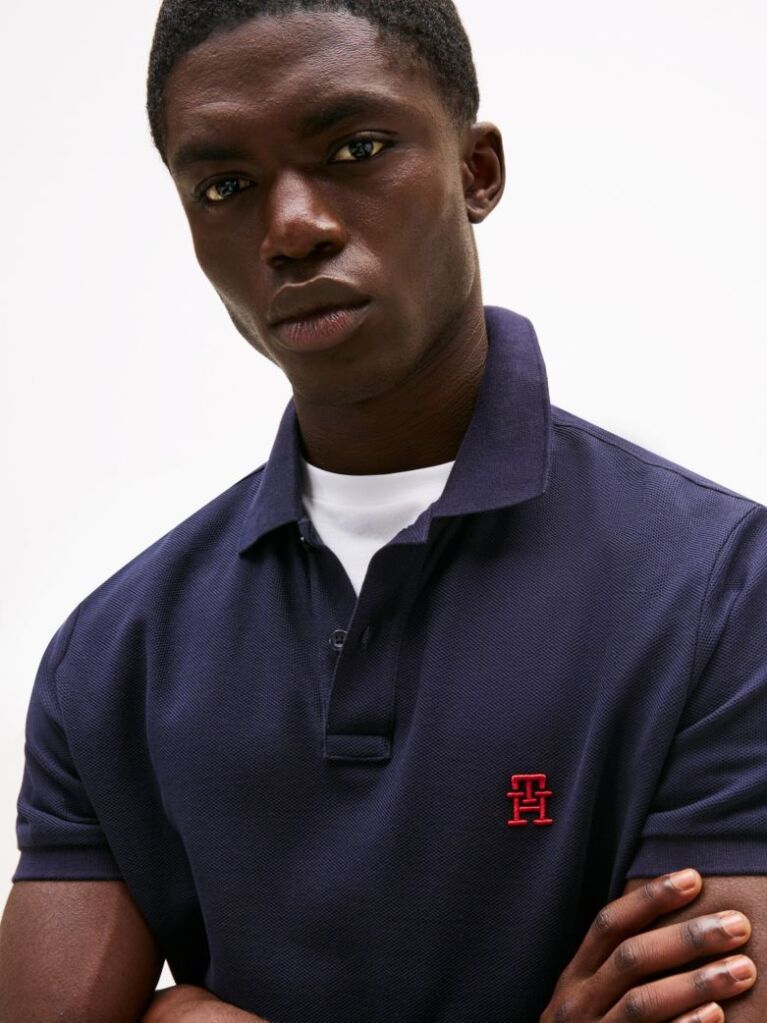 Blue Tricou Polo Cu Monograma Th  Barbati