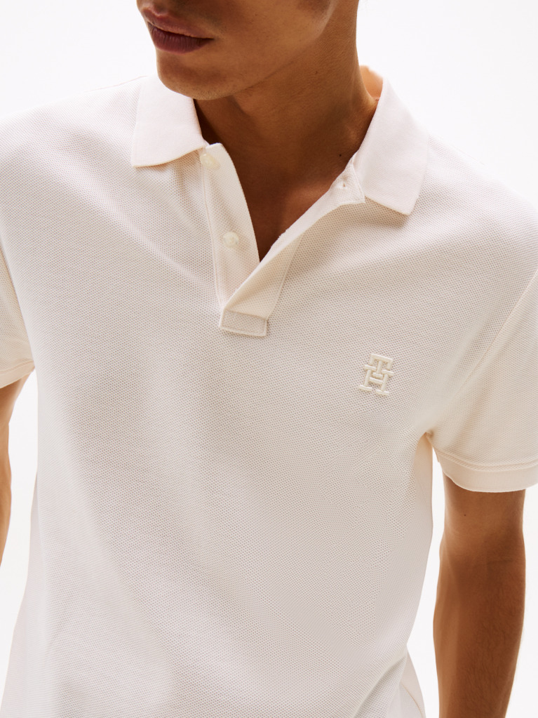 Bej Tricou Polo Cu Monograma Th  Barbati