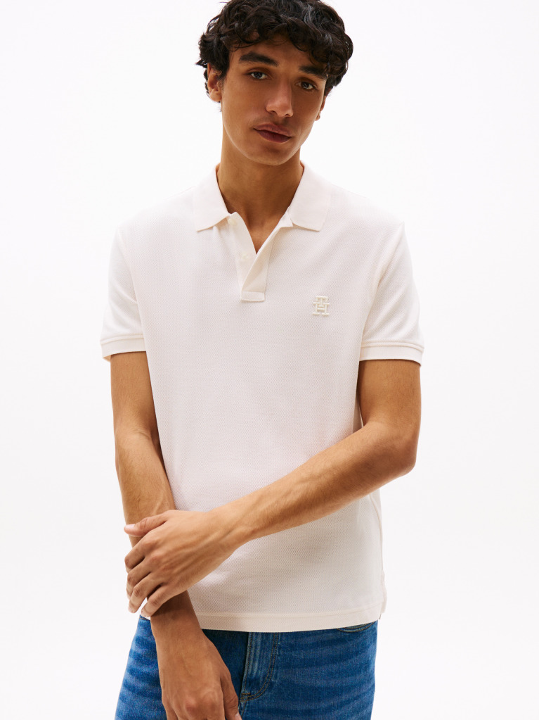 Bej Tricou Polo Cu Monograma Th  Barbati