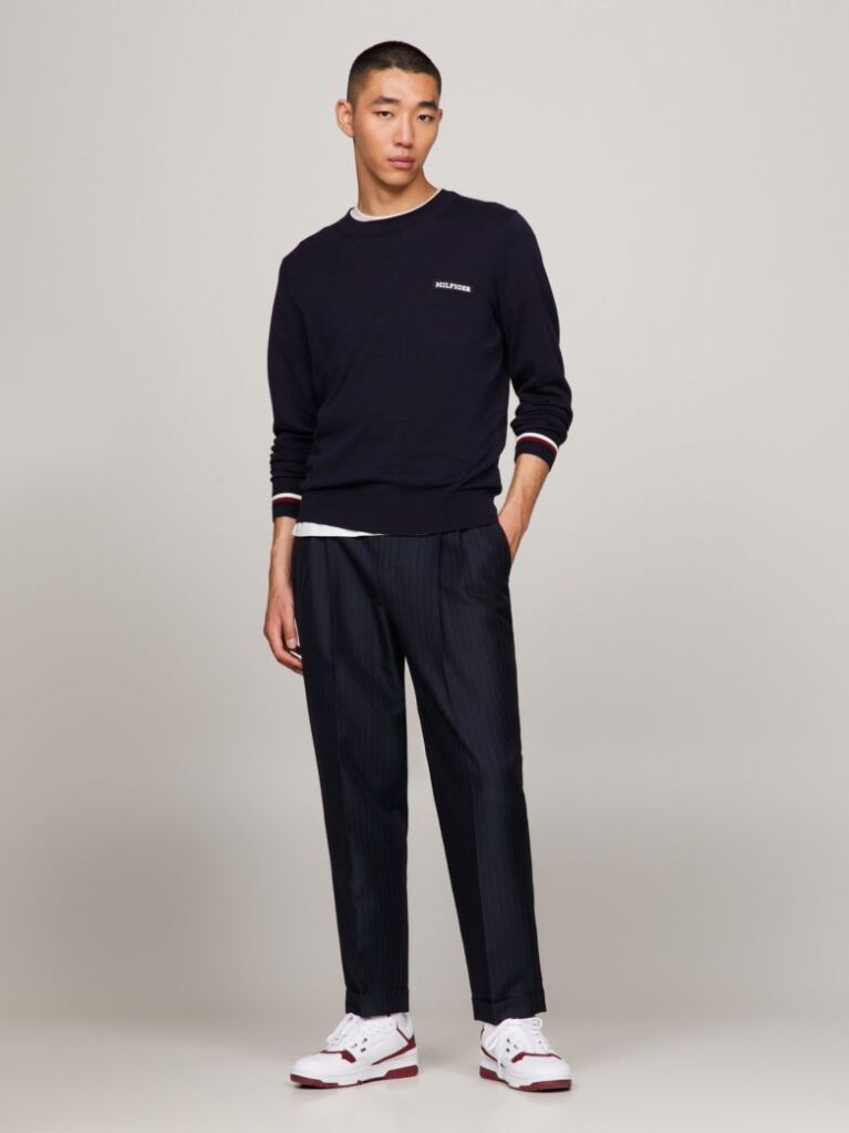 Blue Global Stripe Cuff Logo Jumper  Men