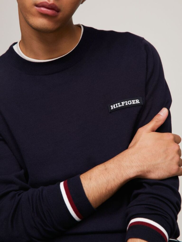 Blue Global Stripe Cuff Logo Jumper  Men