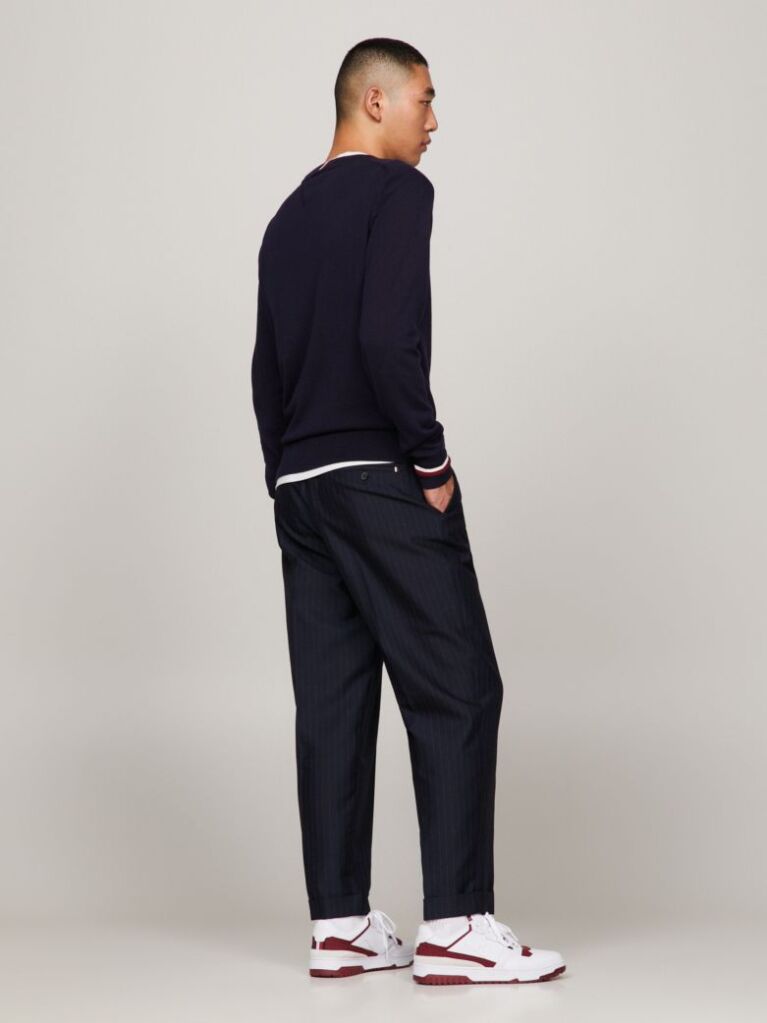 Blue Global Stripe Cuff Logo Jumper  Men
