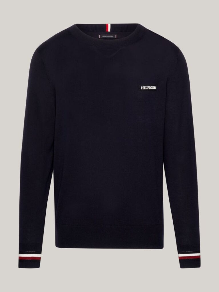 Blue Global Stripe Cuff Logo Jumper  Men